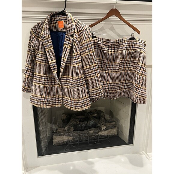 ModCloth Multicolor Houndstooth Plaid Tweed Blazer and Skirt SET Plus Size 3XL - Picture 1 of 16